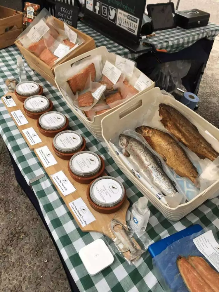 butler country estates smoked trout at a farmers market