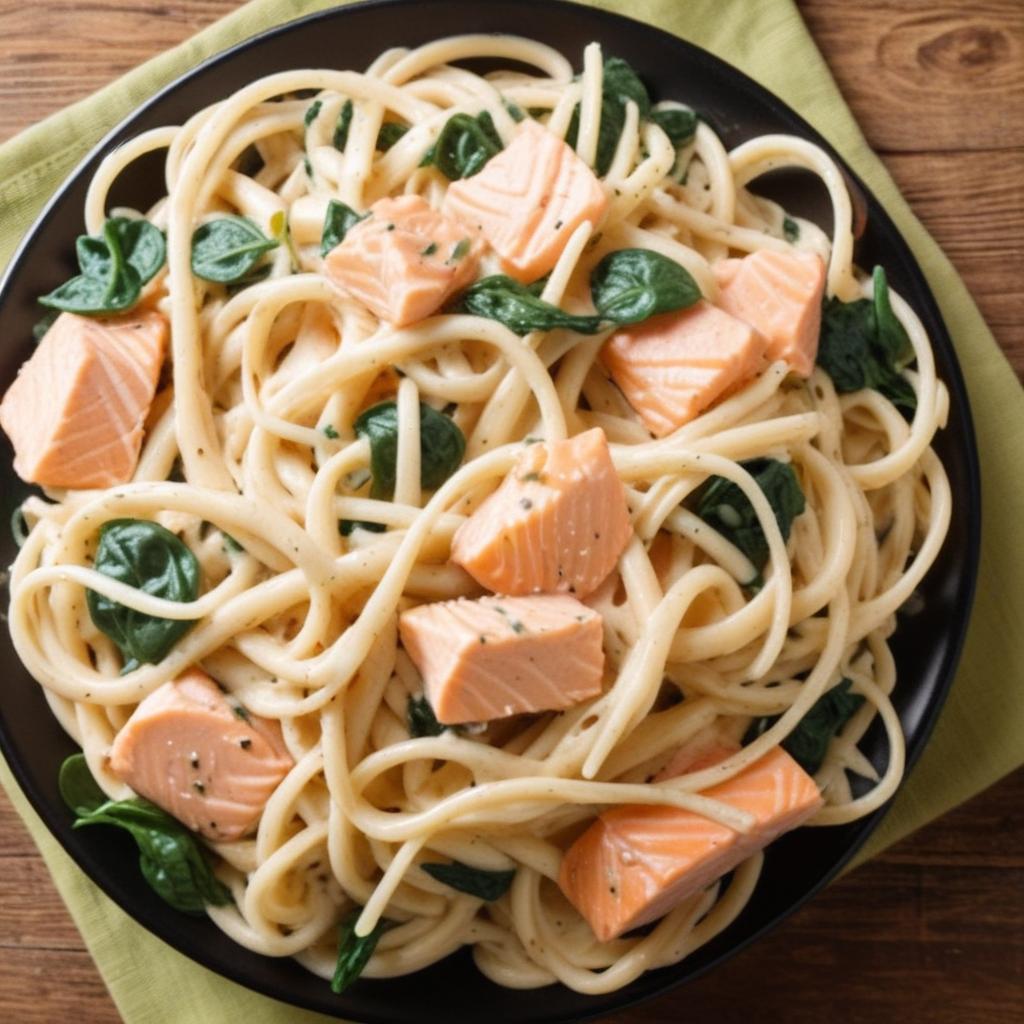 pasta with smoked trout and spinach a plate of creamy pa