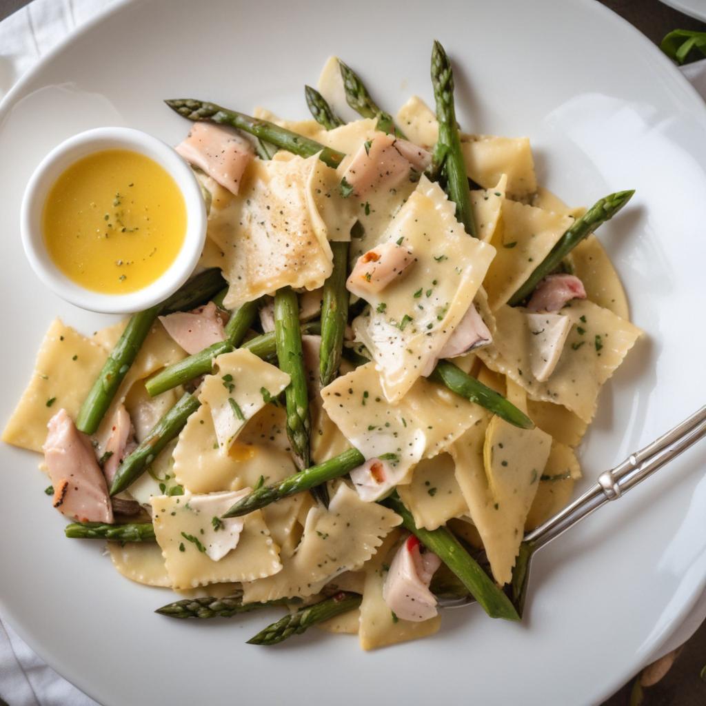 rainbow trout ravioli and asparagus salad with lem