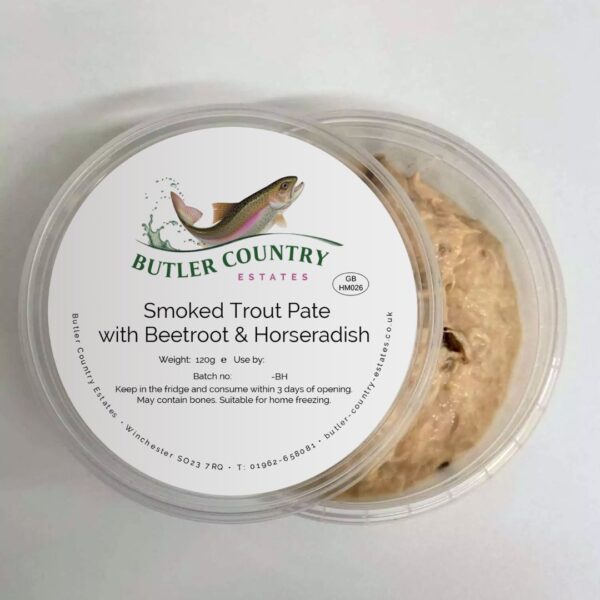 smoked trout pate with beetroot and horseradish