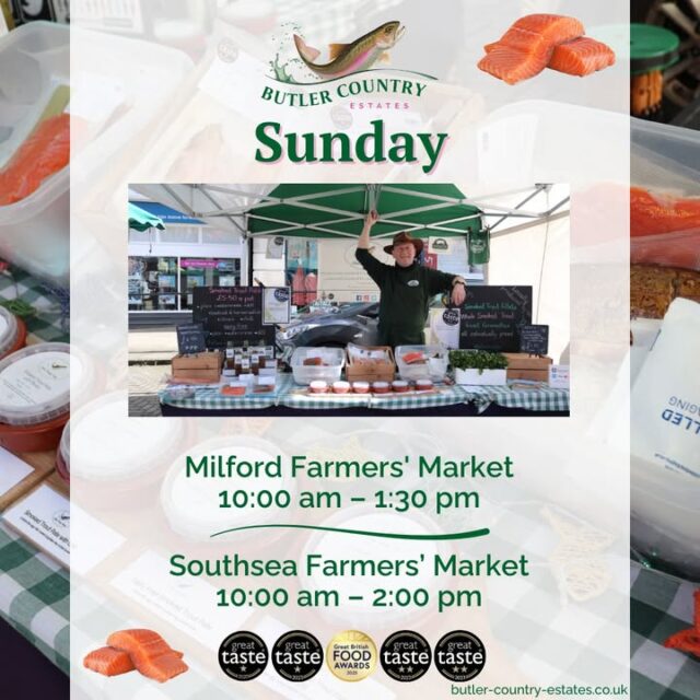 Good morning Milford and Southsea! We are at two markets this Sunday morning. Come along and support brilliant producers! Milford Farmers' Market 10:00-13:30 - Southsea Farmers' Market 10:00-14.00 You can also buy our products online and at the Troutlet! 📆 Now open Monday to Friday ⏰ 10 AM – 4 PM 🎣💚⭐️🐟 #freshtrout #smokedtroutpate #smokedfish #smallbusiness #supportlocal #buylocal #localproducer #foodproducers #farmersmarket #greattaste #hampshire #hampshirefarmers #hampshirefarmersmarket #schedule #weekend #milford #southsea