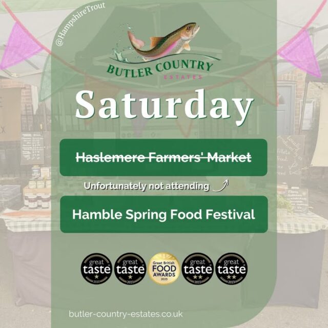 Good Morning! We are at Hamble Spring Food Festival today! ⚠Due to unforeseen circumstances, we’re unable to attend the Haslemere Farmers' Market. However, we’re excited to be at the Haslemere Charter Fair this Bank Holiday Monday instead! Find us today at 📍 Hamble Spring Food Festival – 10:00 am to 2:00 pm Hamble Food Festival is a free event and there will be fresh local produce, artisan foods, handmade goods and LIVE MUSIC! You can also buy our products online and at the Troutlet! 📆 Now open Monday to Friday ⏰ 10 AM – 4 PM 🎣💚⭐️🐟 #hampshiretrout #freshtrout #smokedtroutpate #freshsmokedtroutpate #smokedfish #smallbusiness #supportlocal #buylocal #localproduce #foodproducers #farmersmarket #awardwinner #awardwinning #hamble #hamblefood #hamblefoodfestival #foodfest #foodfestival