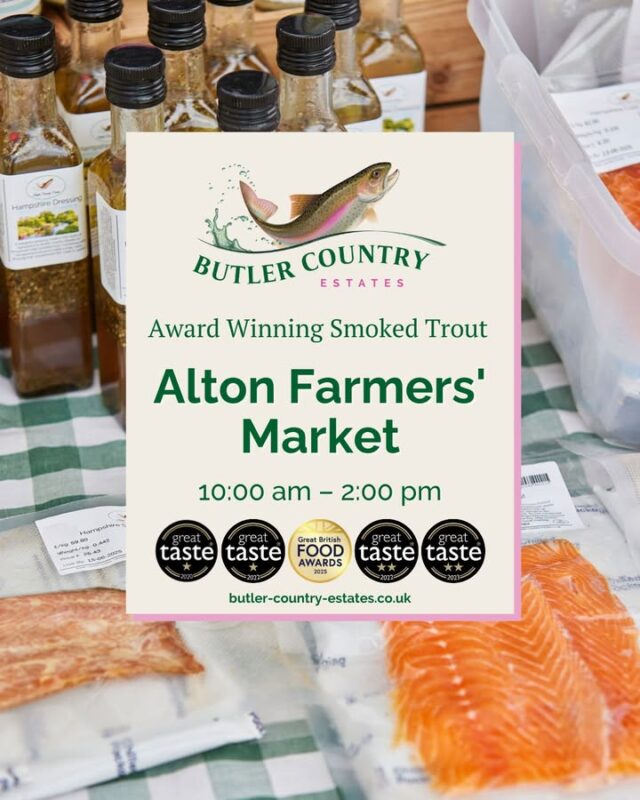 We are at Alton Farmers’ Market today from 10 AM to 2 PM! 🐟 Come say hi, stock up on your favourite award-winning trout goodies, and support small local businesses, theres plenty here! 💚⭐️ You can also buy our products online and at the Troutlet! 📆 Now open Monday to Friday ⏰ 10 AM – 4 PM #hampshiretrout #freshtrout #smokedtroutpate #freshsmokedtroutpate #smokedfish #smallbusiness #supportlocal #buylocal #localproduce #food #foodproducers #farmersmarket #awardwinner #awardwinning #alton