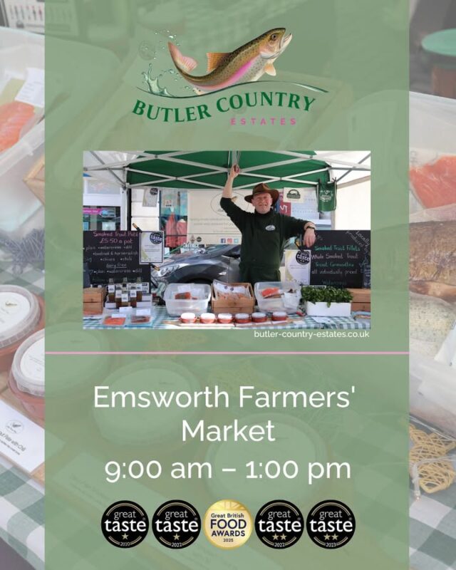 Good morning! Visit us at Emsworth Farmers' Market this Saturday! Treat yourself to delicious local goodies this weekend! 📍 Emsworth Farmers’ Market — 9:00 am – 1:00 pm You can also buy our products online and at the Troutlet! 📆 Now open Monday to Friday ⏰ 10 AM – 4 PM #hampshiretrout #freshtrout #smokedtroutpate #freshsmokedtroutpate #smokedfish #smallbusiness #supportlocal #buylocal #localproduce #farmersmarket #awardwinner #awardwinning #thetroutlet #emsworth #emsworthlife #emsworthmarket