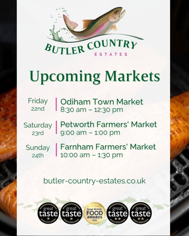 Good morning! We had an amazing weekend and would like to thank everyone who came out and showed us so much support over the weekend especially at the Alresford Watercress Festival! Thank you! 🌱 ⭐ Friday 📍 Odiham Town Market 🕙 8:30 am – 12:30 pm - ⭐ Saturday 📍 Petworth Farmers' Market 🕙 9:00 am – 1:00 pm - ⭐ Sunday 📍 Farnham Farmers' Market 🕙 10:00 am – 1:30 pm We can't wait to see you! 💚⭐️🐟🎣 #hampshiretrout #freshtrout #smokedtroutpate #freshsmokedtroutpate #smokedfish #smallbusiness #supportlocal #buylocal #localproduce #foodproducers #farmersmarket #awardwinner #awardwinning #petworth #petworthuk #odiham #farnham