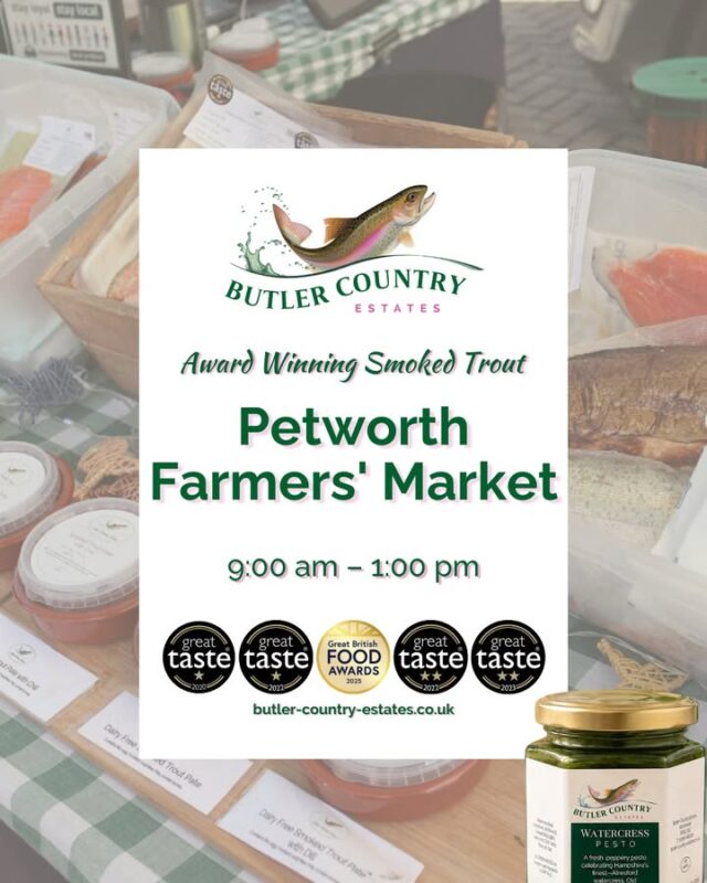 Good morning! We’re at Petworth Farmers' Market with all our delicious trout goodies waiting for you! We also have our brand new watercress pesto with us but hurry as its selling out fast! (thank you!) 💚 You can also buy our products online and at the Troutlet! 📆 Now open Monday to Friday ⏰ 10 AM – 4 PM 🎣💚⭐️🐟 #hampshiretrout #freshtrout #smokedtroutpate #freshsmokedtroutpate #smokedfish #smallbusiness #supportlocal #buylocal #localproduce #foodproducers #farmersmarket #greattaste #hampshire #hampshirefarmers #hampshirefarmersmarket #petworth