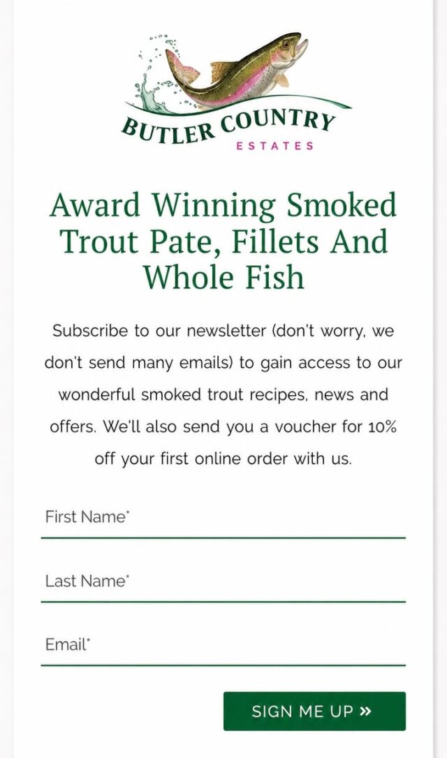 We're just putting the finishing touches to our latest newsletter and it's packed with news, updates, behind-the-scenes snippets and, of course, a cheeky little offer! 👀 Not on our mailing list yet? We'd love to have you along! Pop your details in here and we'll make sure it lands in your inbox next week👇🐟 https://butler-country-estates.co.uk/newsletter-signup/