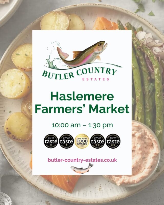 We’re at Haslemere Farmers’ Market today from 10 am to 1:30 pm! Pop by to check out our tasty smoked trout treats 🐟. It’s a great way to support local while enjoying the best quality produce! You can also buy our products online and at the Troutlet! 📆 Now open Monday to Friday ⏰ 10 AM – 4 PM Find out more on our website: butler-country-estates.co.uk 🎣💚🐟 #hampshiretrout #freshtrout #smokedtroutpate #freshsmokedtroutpate #smokedfish #smallbusiness #supportlocal #buylocal #localproduce #foodproducers #farmersmarket #haslemere #haslemerefarmersmarket