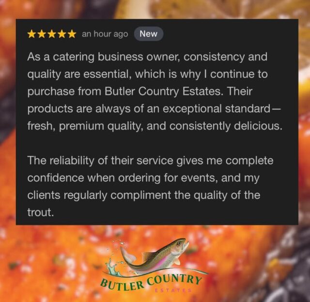 What a way to start the week! ⭐⭐⭐⭐⭐ This 5-star review landed in our inbox this morning and it's fair to say it made us all beam when we read it! We're incredibly grateful for every review we receive, but hearing that our products are helping our customers deliver successful events—and that their clients are enjoying our trout so much—really means the world to us. A huge thank you for taking the time to leave such kind feedback. It's comments like these that make all the early mornings and hard work worthwhile. #CustomerFeedback #GoogleReview #SmokedTrout #ButlerCountryEstates
