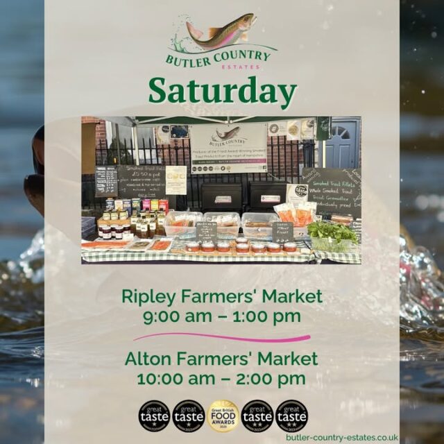 Good morning! We are at 2 wonderful markets this Saturday morning! 📍 Saturday 13th June 🌿 Ripley Farmers' Market 🕘 9:00am – 1:00pm - 🌿 Alton Farmers’ Market 🕙 10:00am – 2:00pm You can also buy our products online and at the Troutlet! 📆 Now open Monday to Friday ⏰ 10 AM – 4 PM See you there! 🎣💚⭐️🐟 #hampshiretrout #freshtrout #smokedtroutpate #freshsmokedtroutpate #smokedfish #smallbusiness #supportlocal #buylocal #localproduce #food #instafood #foodie #delicious #foodlover #foodproducers #farmersmarket #awardwinner #awardwinning #Ripley #Alton