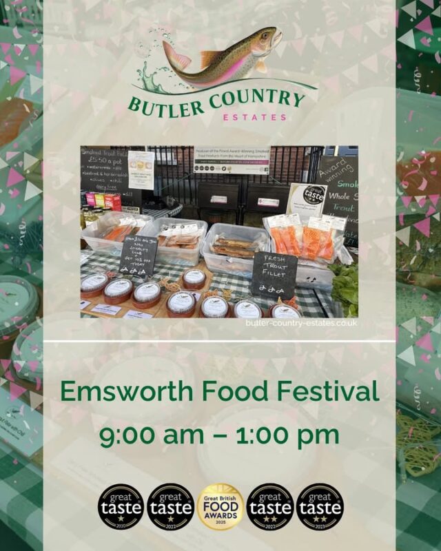 Good morning! Come join us at the Emsworth Food Festival today! We have all our delicious award winning trout goodies with us! Come explore lots of amazing market stalls, live music and much more!! We'll be here from 10:00 AM to 3:00 PM at St Peter's Square, Emsworth, PO10 7AG. We hope to see you! ⭐️🐟💚⭐️ #hampshiretrout #freshtrout #smokedtroutpate #freshsmokedtroutpate #smokedfish #smallbusiness #supportlocal #buylocal #localproduce #foodproducers #farmersmarket #greattaste #hampshire #hampshirefarmers #hampshirefarmersmarket #emsworth