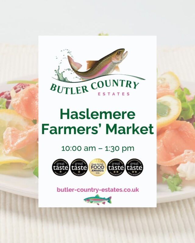 Good morning! We are at Haslemere Farmers' Market today. Treat yourself to some trout treats before the sun gets too strong! ☀️ You can also buy our products online and at the Troutlet! 📆 Now open Monday to Friday ⏰ 10 AM – 4 PM ⭐️💚🐟🎣⭐️ #hampshiretrout #freshtrout #smokedtroutpate #freshsmokedtroutpate #smokedfish #smallbusiness #supportlocal #buylocal #localproduce #foodproducers #farmersmarket #greattaste #hampshire #hampshirefarmers #hampshirefarmersmarket #haslemere