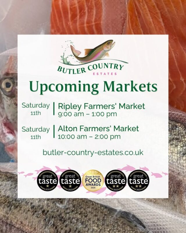 Good morning! We will be at 2 wonderful markets this upcoming weekend! make sure to come and support local businesses nice and early before it gets too hot!! 📍 Saturday 11th July 🌿 Ripley Farmers' Market 🕘 9:00am – 1:00pm - 🌿 Alton Farmers’ Market 🕙 10:00am – 2:00pm You can also buy our products online and at the Troutlet! 📆 Now open Monday to Friday ⏰ 10 AM – 4 PM See you there! 🎣💚⭐️🐟 #hampshiretrout #freshtrout #smokedtroutpate #freshsmokedtroutpate #smokedfish #smallbusiness #supportlocal #buylocal #localproduce #food #instafood #foodie #delicious #foodlover #foodproducers #farmersmarket #awardwinner #awardwinning #Ripley #Alton