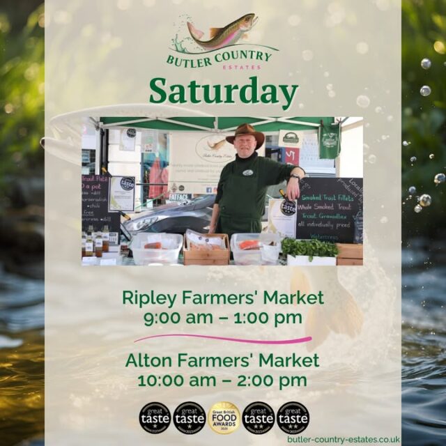 Good morning! We are at 2 lovely markets this Saturday morning! Make sure to come early and beat the heat! 📍 Ripley Farmers' Market – 9:00 – 13:00 📍 Alton Farmers' Market – 10:00–14:00 You can also buy our products online and at the Troutlet! 📆 Now open Monday to Friday ⏰ 10 AM – 4 PM See you there! 🎣💚⭐️🐟 #hampshiretrout #freshtrout #smokedtroutpate #freshsmokedtroutpate #smokedfish #smallbusiness #supportlocal #buylocal #localproduce #food #instafood #foodie #delicious #foodlover #foodproducers #farmersmarket #awardwinner #awardwinning #Ripley #Alton