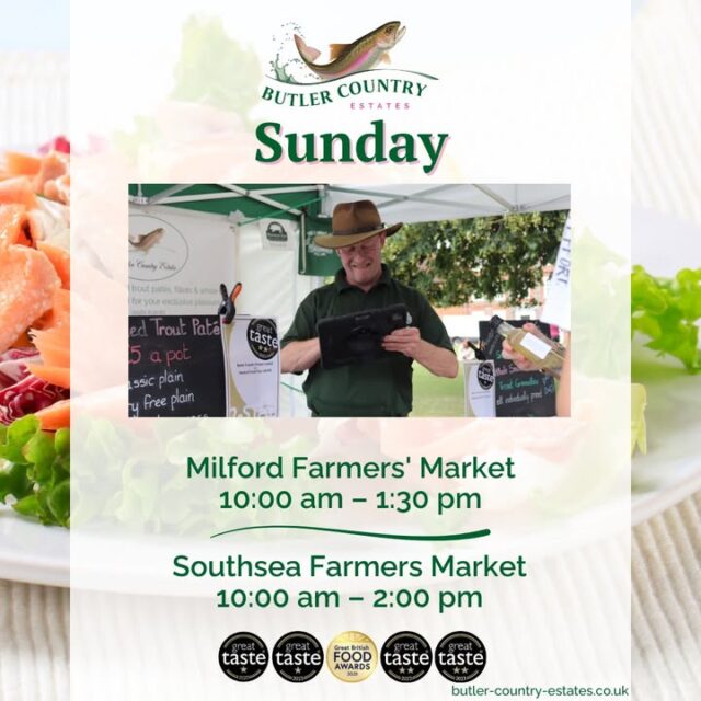 Good morning Milford and Southsea! We are at two markets this Sunday morning. The weather is looking good, come along and support brilliant producers and amazing products! Milford Farmers' Market 10:00-13:30 - Southsea Farmers' Market 10:00-14.00 You can also buy our products online and at the Troutlet! 📆 Now open Monday to Friday ⏰ 10 AM – 4 PM 🎣💚⭐️🐟 #freshtrout #smokedtroutpate #smokedfish #smallbusiness #supportlocal #buylocal #localproducer #foodproducers #farmersmarket #greattaste #hampshire #hampshirefarmers #hampshirefarmersmarket #schedule #weekend #milford #southsea