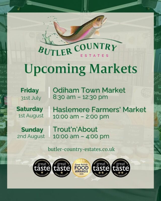 We have a very exciting week ahead of us, we are back at some of our usual markets and its Trout and about week!!! Get ready for a day of delicious food, local produce, and more! Trout 'n About South West Surrey Farmers Market ⭐ Friday 📍 Odiham Town Market 🕙 8:30 am – 12:30 pm - ⭐ Saturday 📍 Haslemere Farmers' Market 🕙 10:00 am – 2:00 pm - ⭐ Sunday 📍 Trout 'n' About 🕙 10:00 am – 4:00 pm #hampshiretrout #freshtrout #smokedtroutpate #freshsmokedtroutpate #smokedfish #smallbusiness #supportlocal #buylocal #localproduce #foodproducers #farmersmarket #greattaste #hampshire #hampshirefarmers #hampshirefarmersmarket #producer #producerlife #troutnabout #troutnaboutfestival